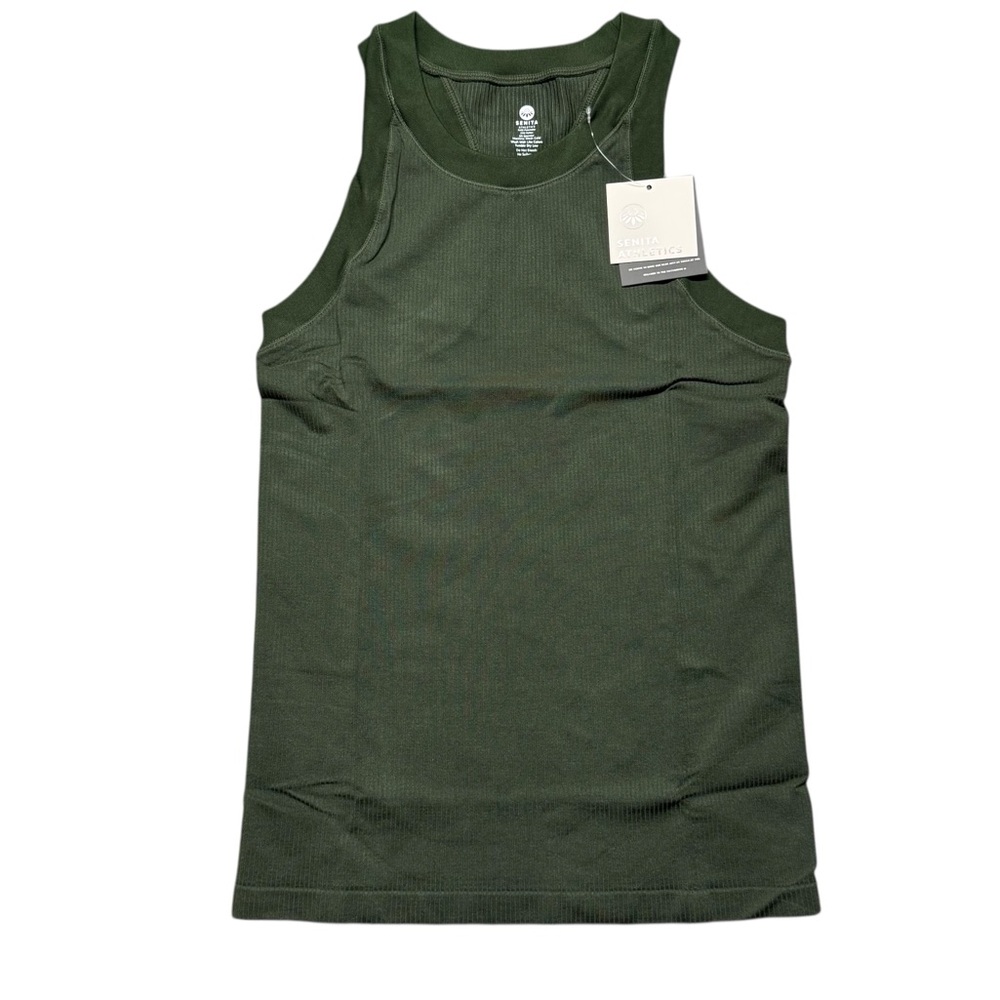 Senita Athletics Bella Ribbed Tank Top‎ Evergreen Womens M/L NWT Activewear
